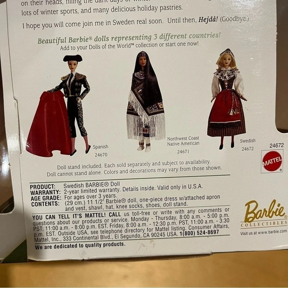 1999 Swedish Barbie Dolls of the World Collector Edition Doll Mattel NEW IN BOX - Picture 6 of 8